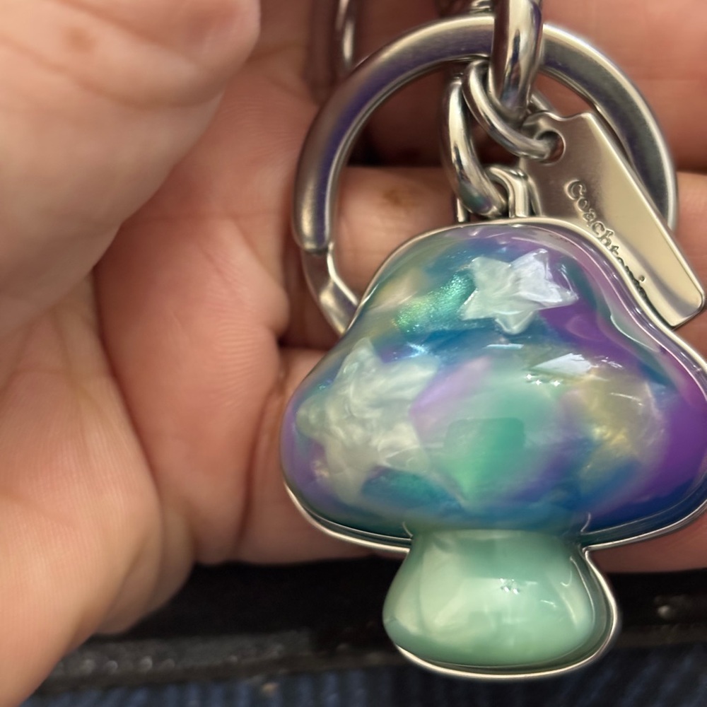 Iridescent Coachtopia Colorful Mushroom Keychain Purse Bag Charm